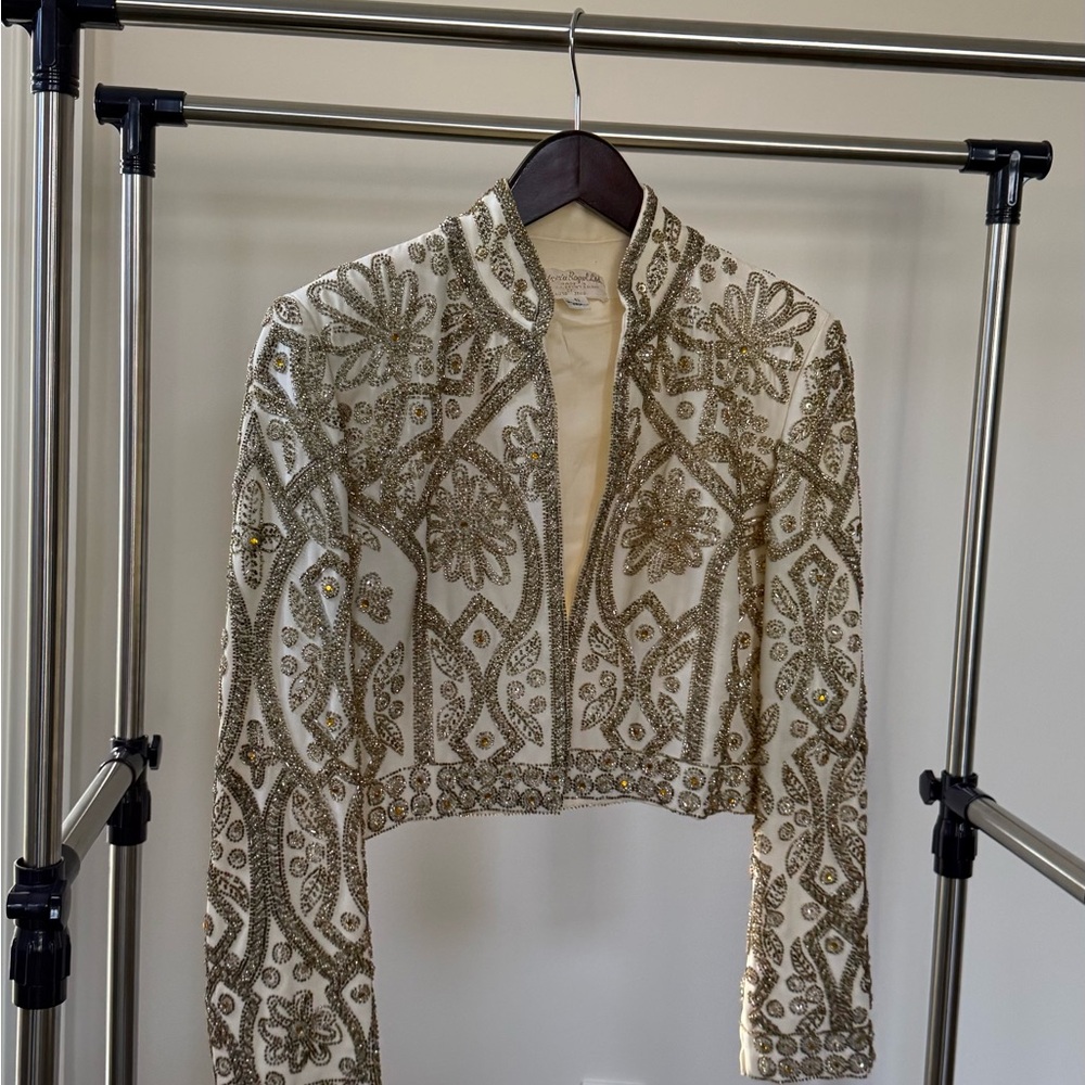 Victoria Royal Ltd Cream and Gold Embellished Blazer